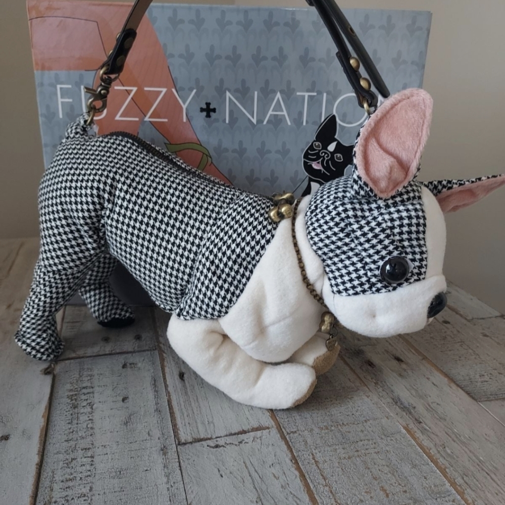 Fuzzy Nation Boston Terrier Houndstooth Dog Purse